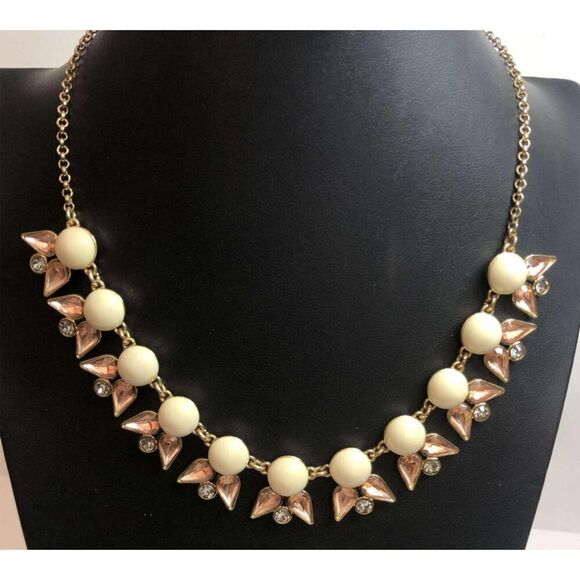 1997 J.Crew Goldtone Pink clear ivory station necklace 18"-20" - Picture 1 of 3